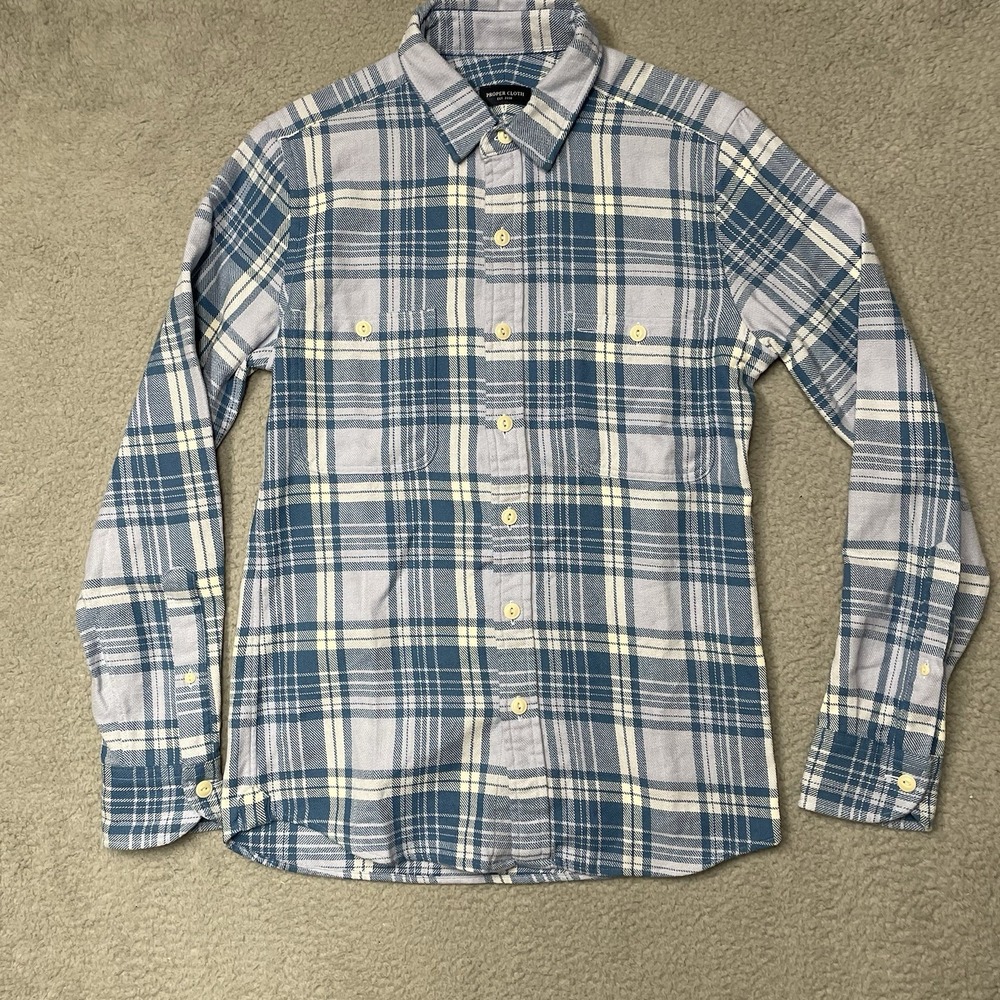 Proper Cloth Button Up Mens S Blue Jackson Blue & Sky Country Plaid Flannel